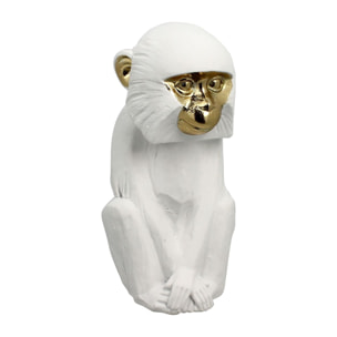 FIGURINE SINGE ASSIS BLANC AUX TOUCHES DOREES 15X12X25CM YULU