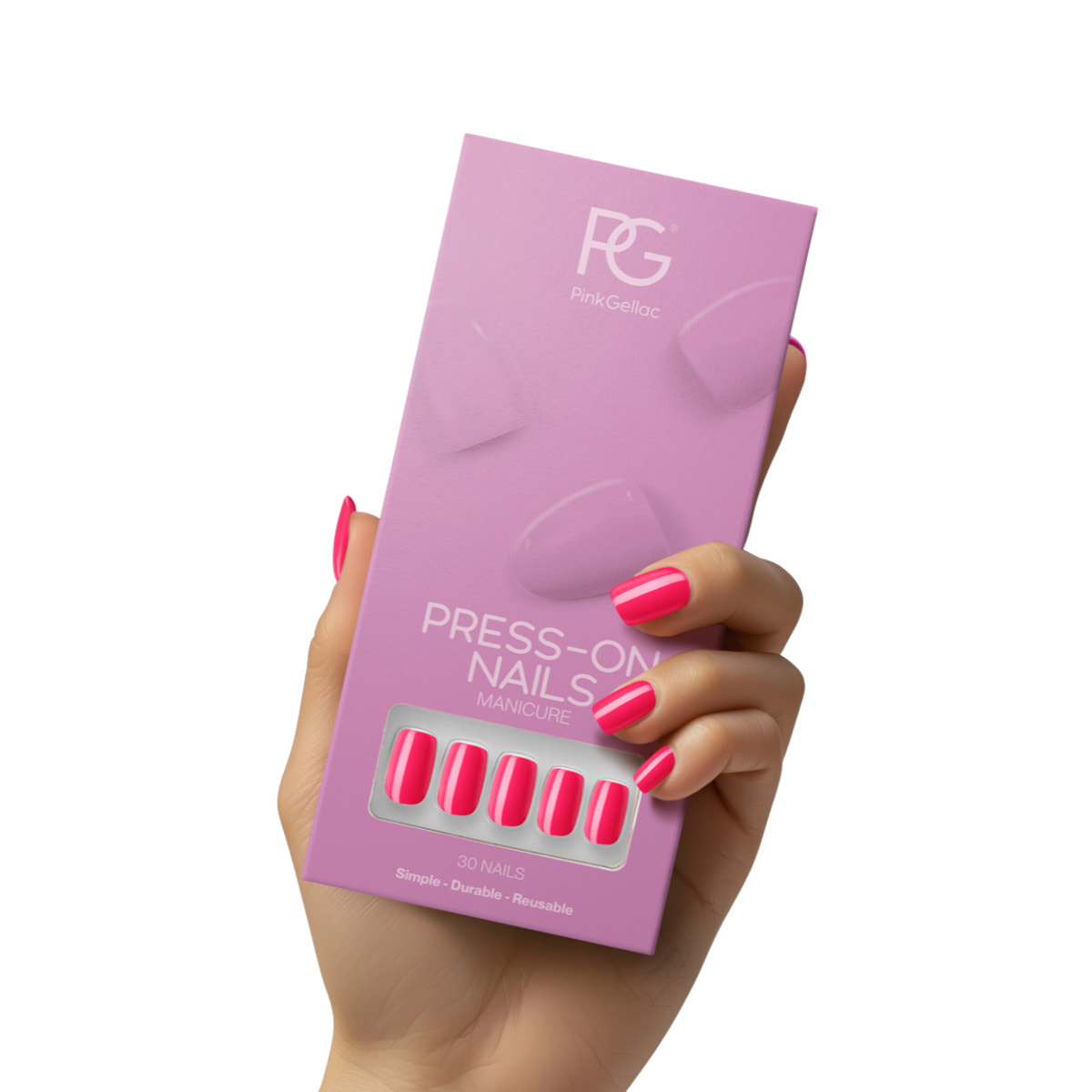 Pink Gellac - 161 Ibiza Pink - carré moyen - Faux ongles à presser - Faux-ongles réutilisables - Press-on nails