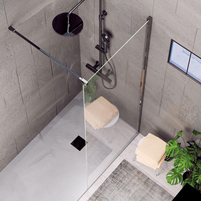 Paroi de Douche | Panneau Fixe | 80 X 195 cm | Profil Noir | Verre Tempéré de 8 mm d'Épaisseur | Traitement Anti-Calcaire | Alday