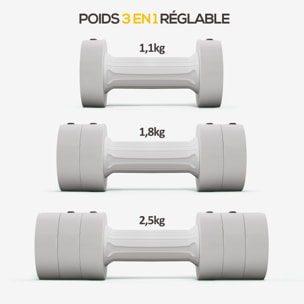 Set de 2 haltères ensemble d'haltères réglables poids total 5 Kg coffre rangement inclus blanc