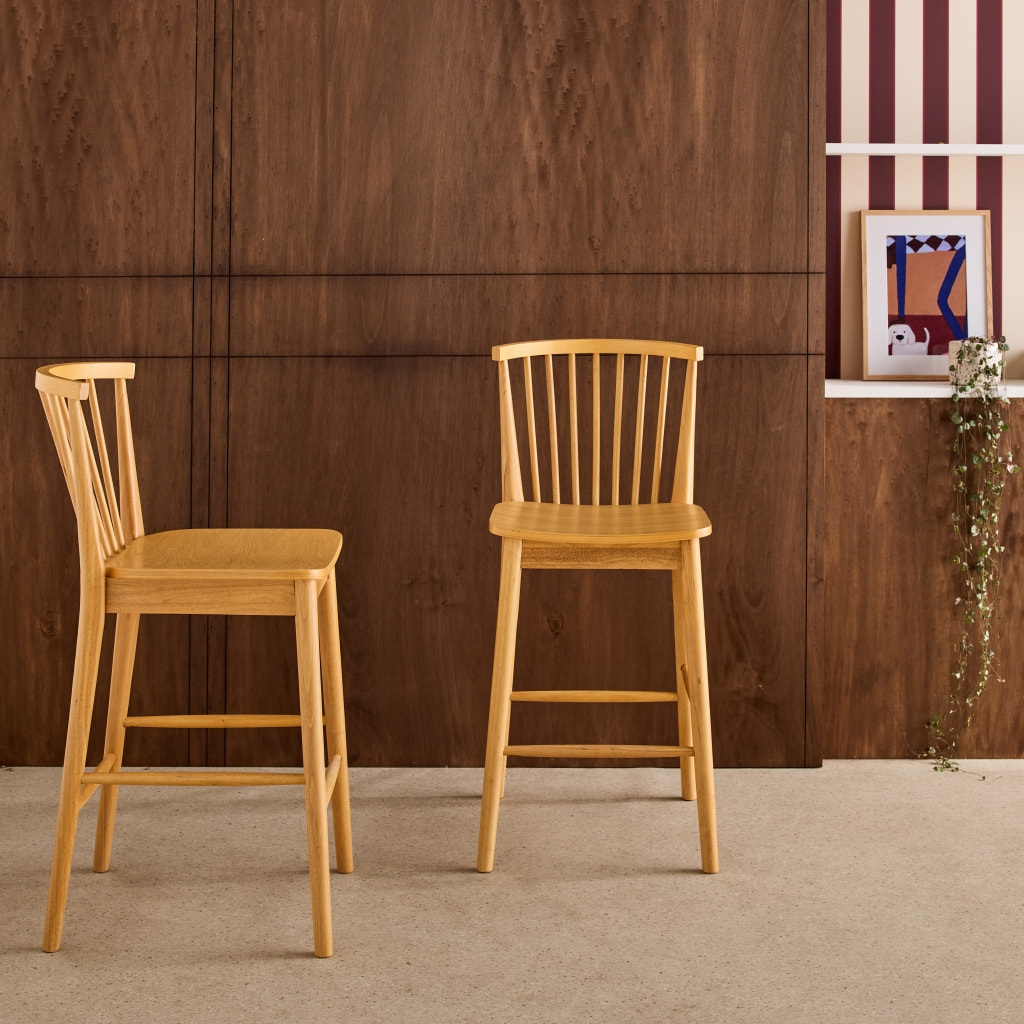 Tabouret de bar à barreaux bois d'hévéa 63cm (lot de 2) PAULA