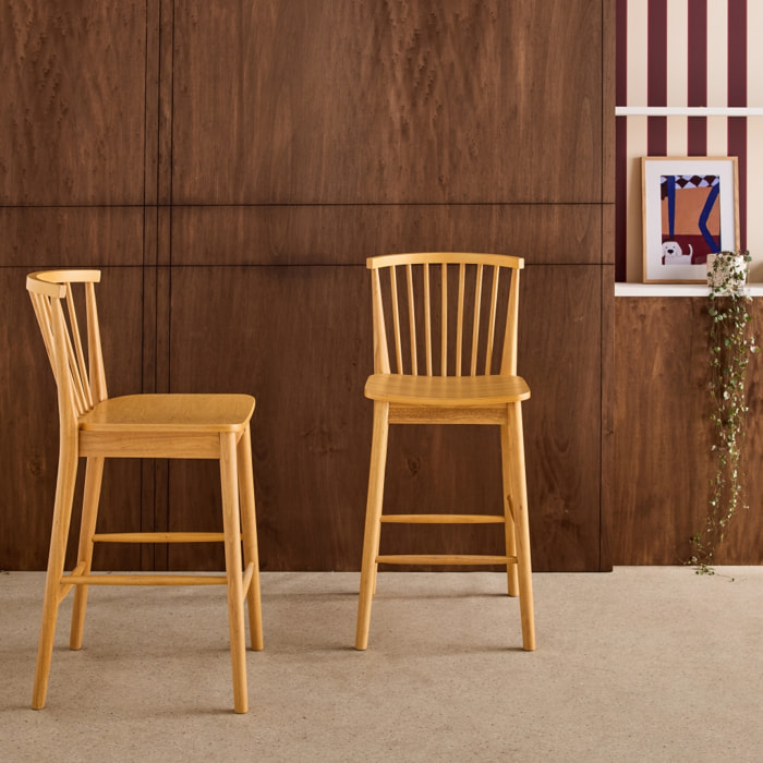 Tabouret de bar à barreaux bois d'hévéa 63cm (lot de 2) PAULA
