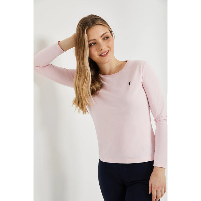 Maglietta basic a maniche lunghe rosa con logo Rigby Go