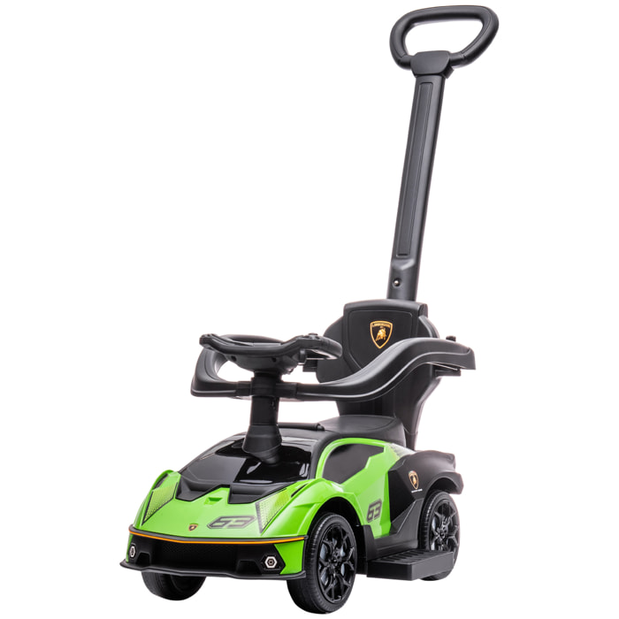 Porteur enfant voiture à pousser 2 en 1 - licence officielle Lamborghini Essenza SCV12 - nombreux équipements - noir vert