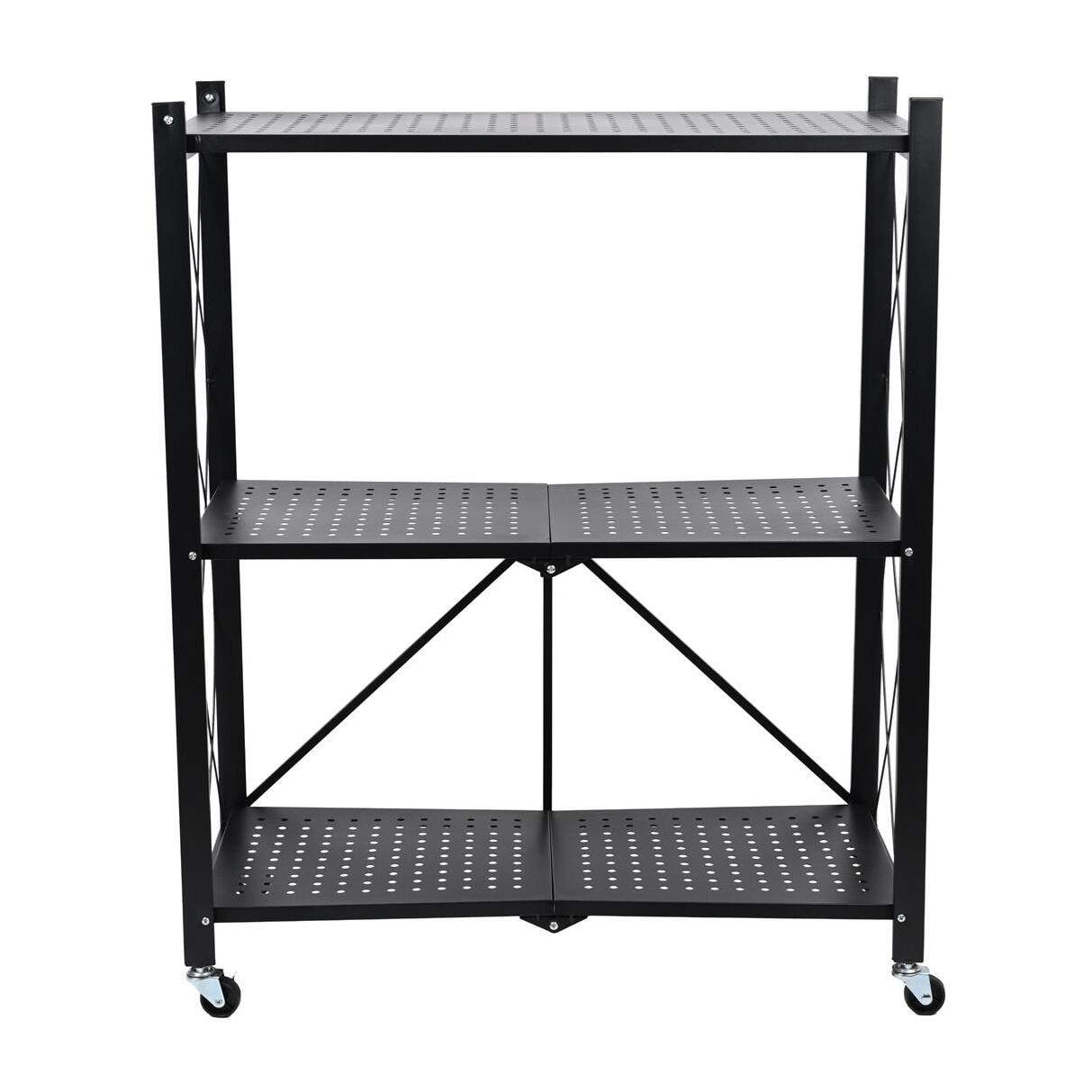 Estantería de Almacenamiento PLEGABLE de 3 Estantes con ruedas, SIN montaje - 71x34x89 cm color Negro