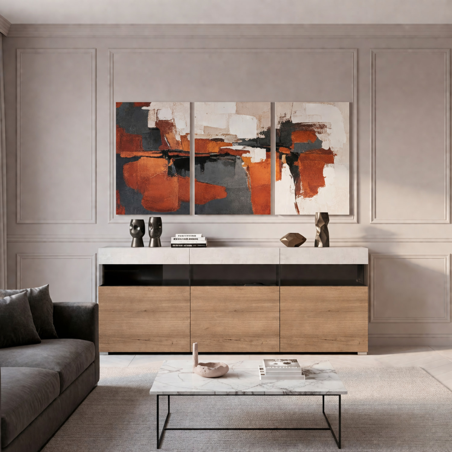 Madia Soggiorno 3 Ante Push-Pull 3 Vani A Giorno Vetro Mobile Credenza Moderna Per Zona Living Design Contemporaneo 180x 41.2x 80 Cm Noce E Cashmere