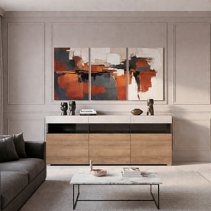Madia Soggiorno 3 Ante Push-Pull 3 Vani A Giorno Vetro Mobile Credenza Moderna Per Zona Living Design Contemporaneo 180x 41.2x 80 Cm Noce E Cashmere