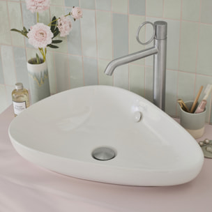 Mitigeur lavabo haut Vivienne chromé brossé avec bague chromée brossée