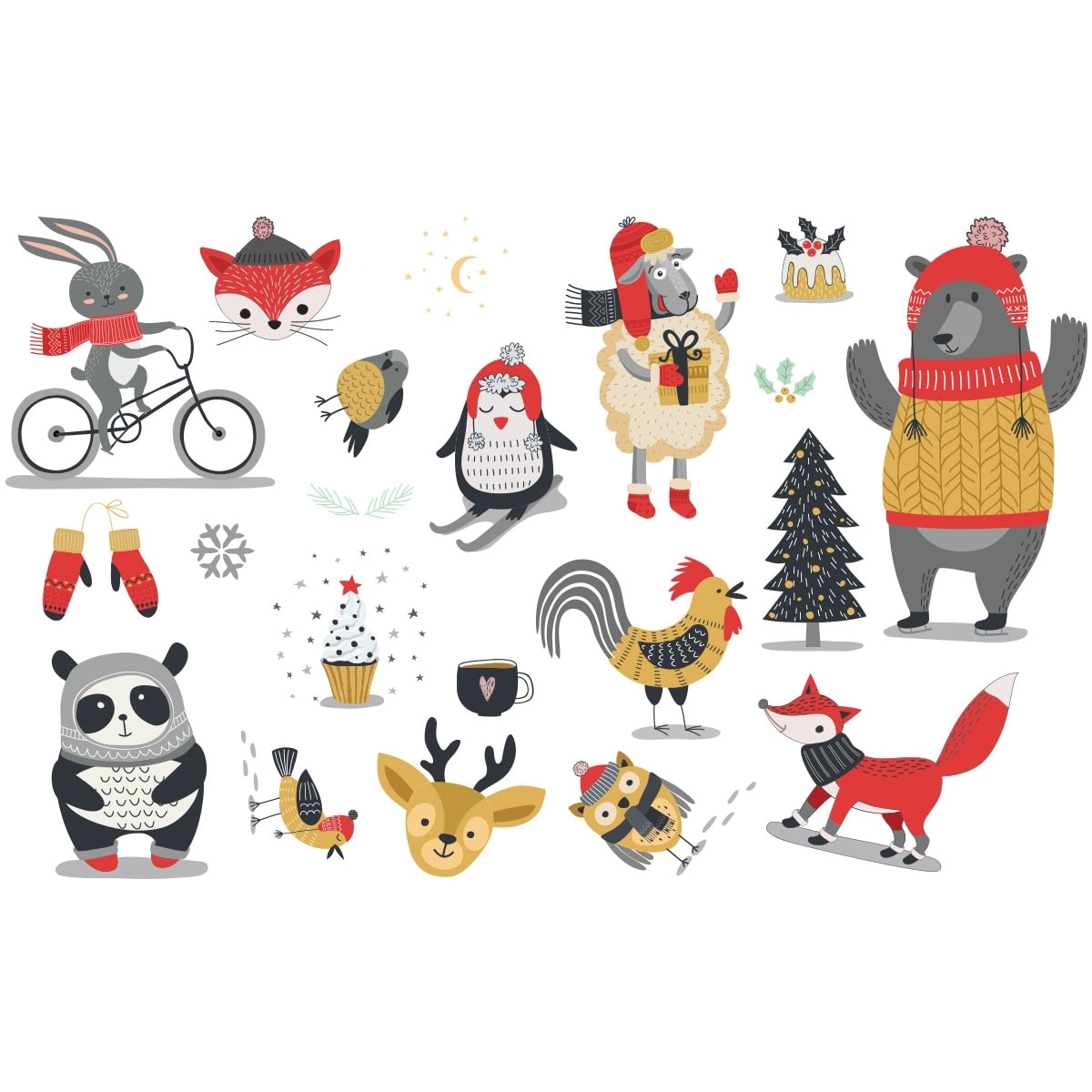 Sticker Noël animaux hivernales - Autocollants stickers adhésifs noël - décoration fêtes