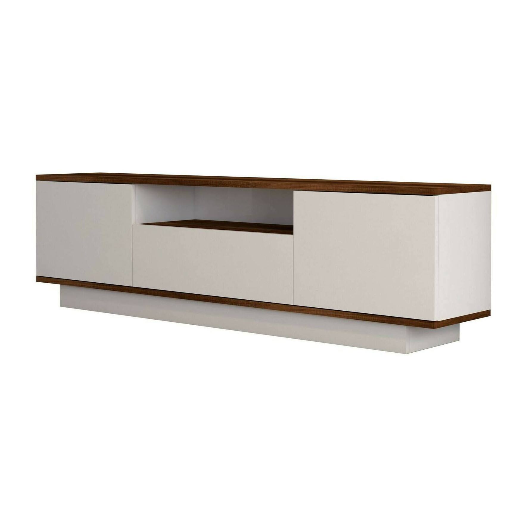 Mobile porta TV Dprat, Credenza da soggiorno, Armadio basso per TV, Base parete attrezzata, 160x30h45 cm, Noce e Bianco