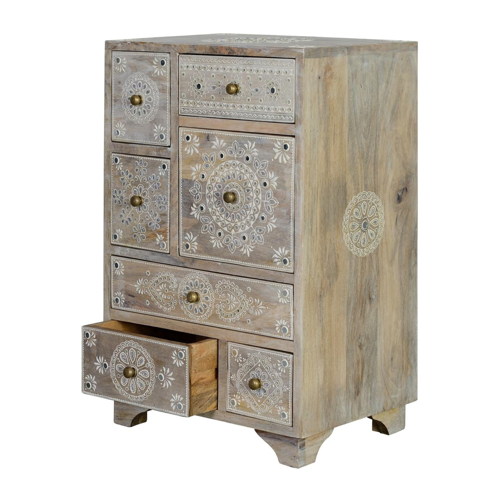 Muebles Auxiliare de Madera de Mango 42 Cm Estilo Étnico Boho Tallado