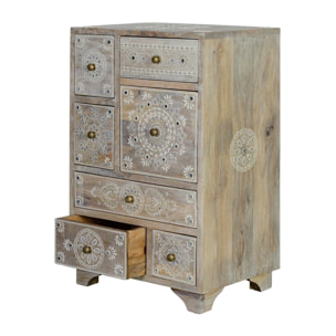 Muebles Auxiliare de Madera de Mango 42 Cm Estilo Étnico Boho Tallado