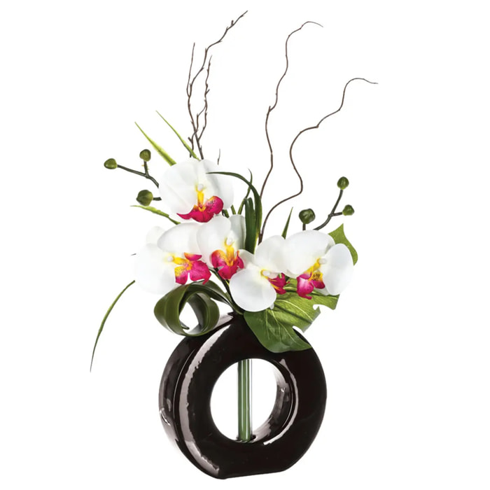 Composition d'orchidées artificielles - vase en céramique - H44 cm