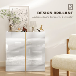 Buffet blanc laqué, meuble de rangement avec 2 portes et étagère réglable, 80 x 40 x 80 cm, blanc