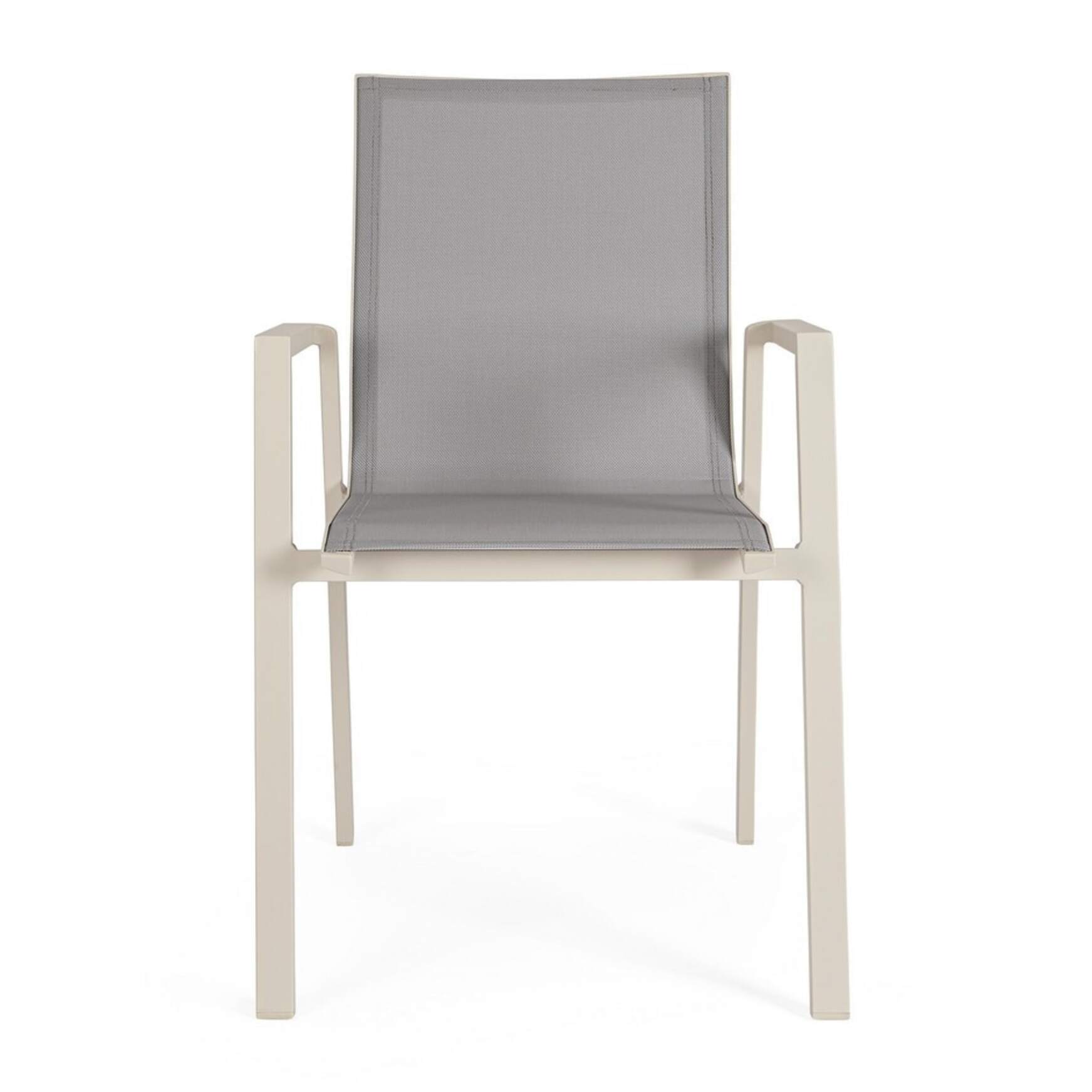 Set 4 sedie da giardino RONDA in textilene grigio chiaro e struttura in alluminio beige