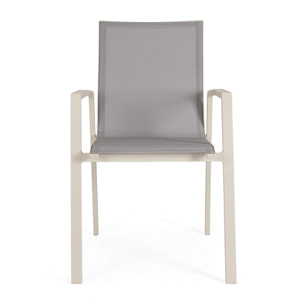 Set 4 sedie da giardino RONDA in textilene grigio chiaro e struttura in alluminio beige