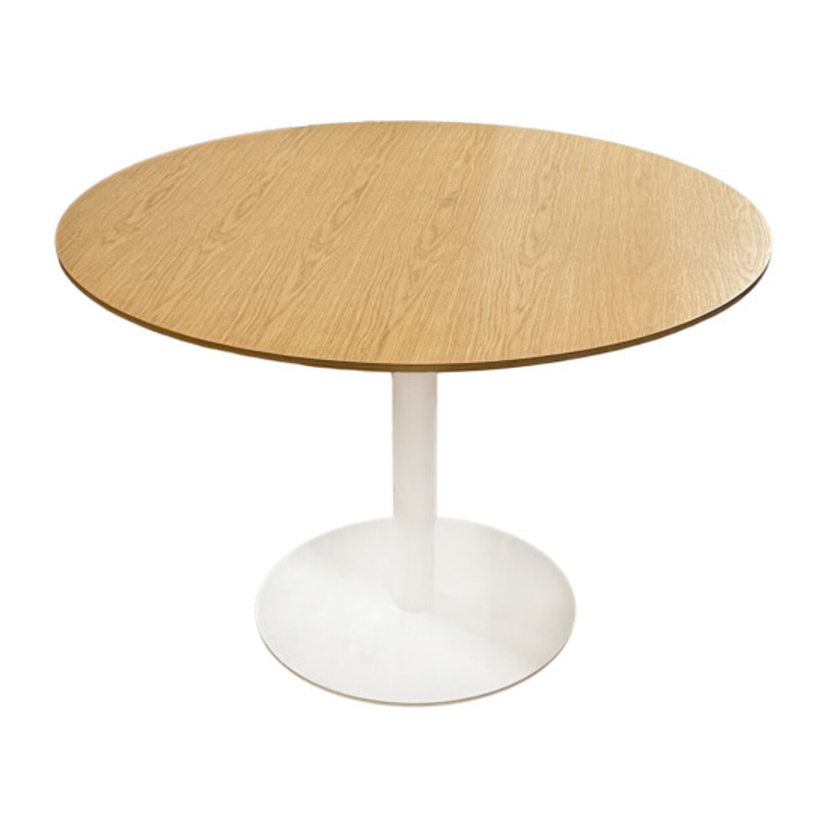 Table de repas ronde 110 cm plaqué chêne et pied métal blanc - FABIO