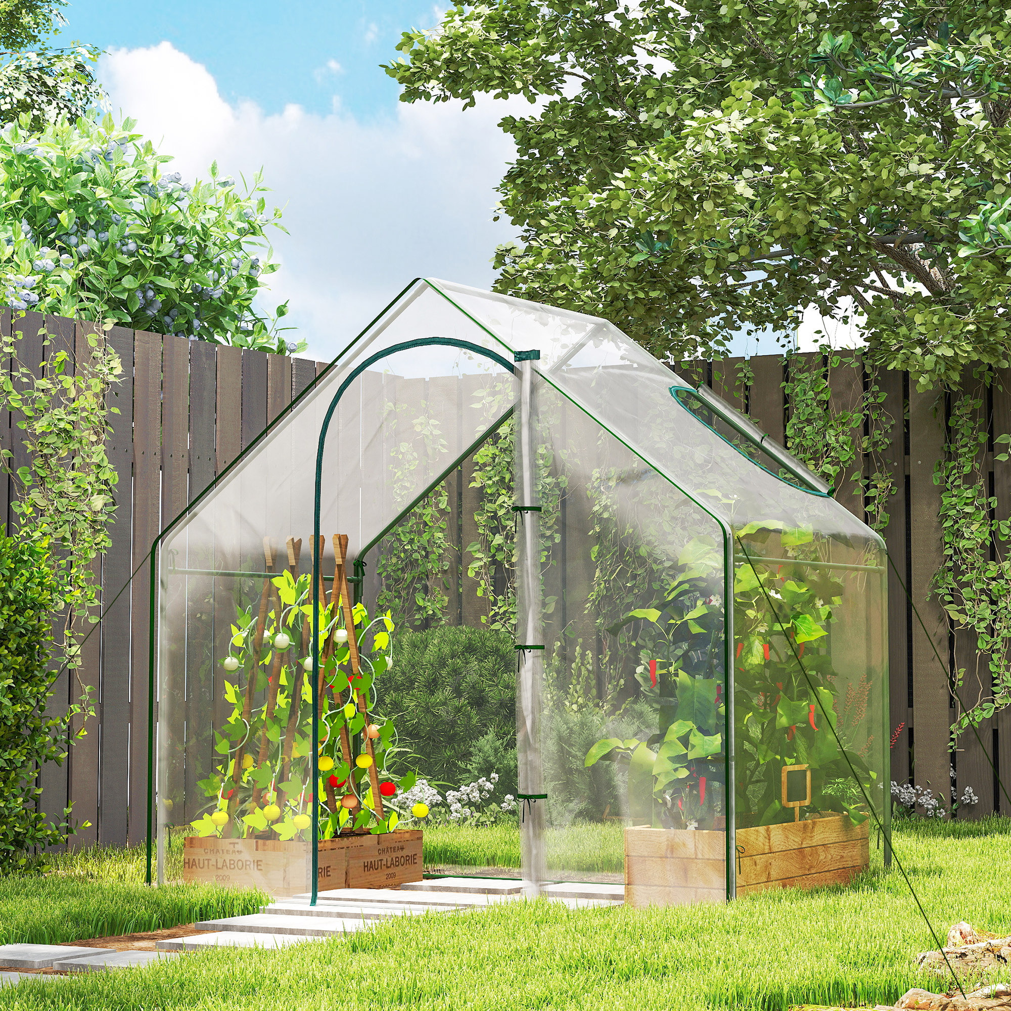 Invernadero Pequeño, Invernadero de Exterior con Ventana y Puerta con Cremallera, Marco de Acero, Cubierta de Plástico Impermeable Anti-UV para Cultivar Plantas, 180x100x168 cm, Transparente