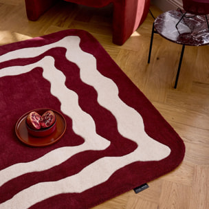 PANTONE - Tapis en laine fait main Rouge D'ORAGE à motif wavy bordeaux