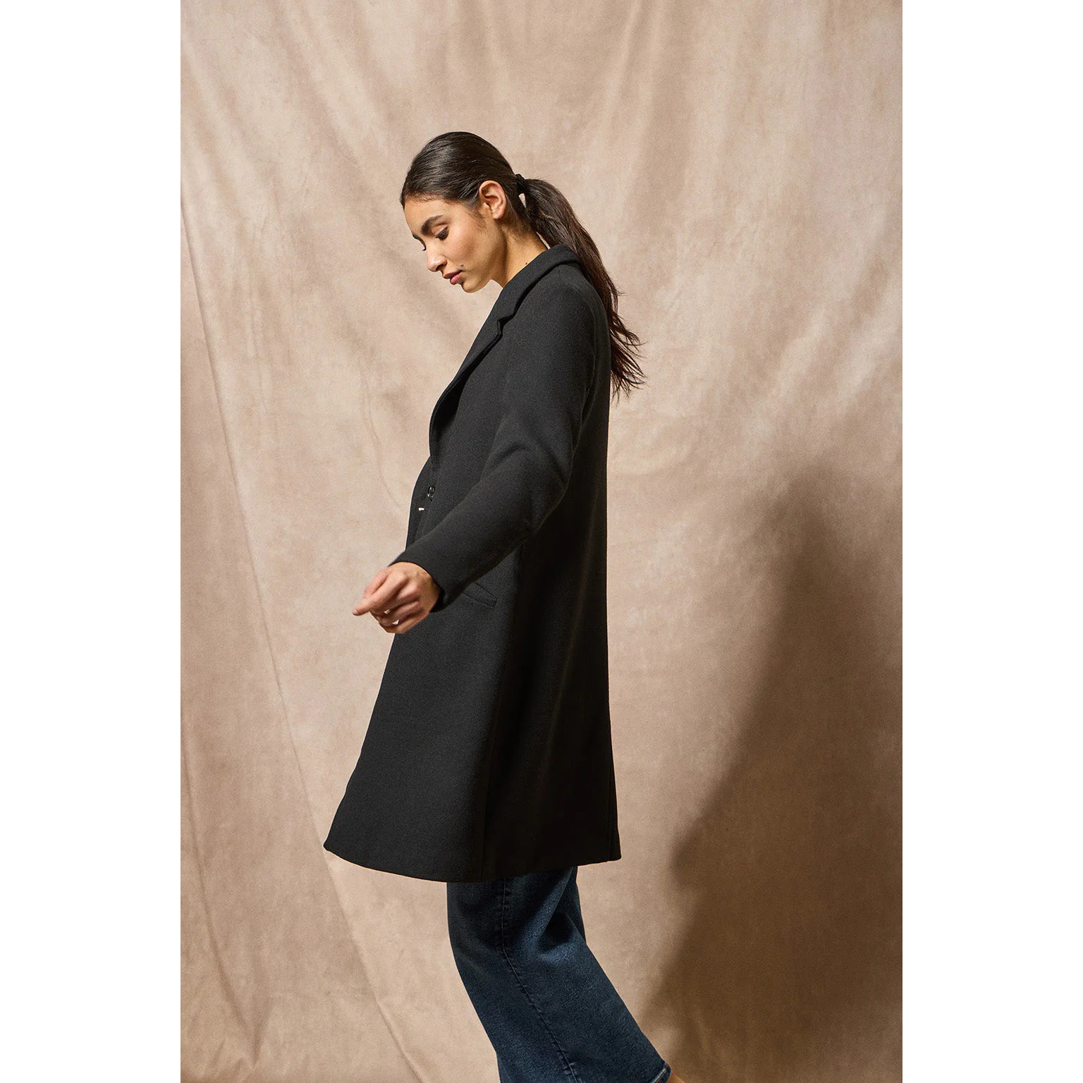 Cappotto Kate abbottonato nero con particolari Polo Club