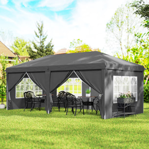 Tonnelle barnum pliant pop-up imperméabilisé 5,85L x 2,95l x 2,7H m 6 parois latérales amovibles 4 fenêtres + sac de transport anthracite