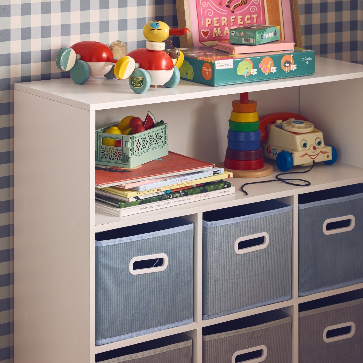 Meuble de rangement enfant 6 paniers velours CAMILLE