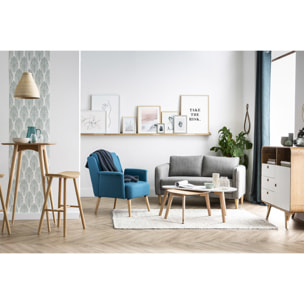 Canapé scandinave 2 places en tissu gris et bois clair KURT