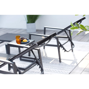 Lot de 2 transats et une table d'appoint noir SITGES