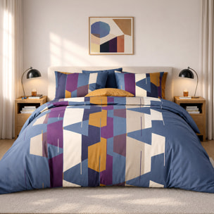 Parure housse de couette 100% percale de coton motif géométrique abstrait - AXOM