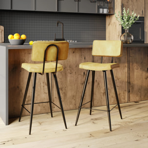 Lot de 2 chaises de bar mi-hauteur 66 cm en cuir synthétique jaune - Texas