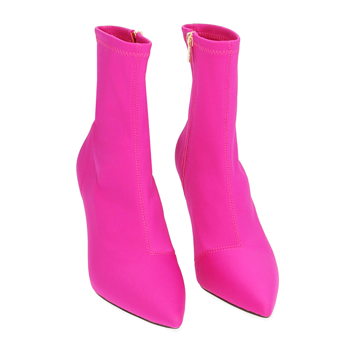 Botines de tacón fucsias en lycra, tacón 8,5 cm