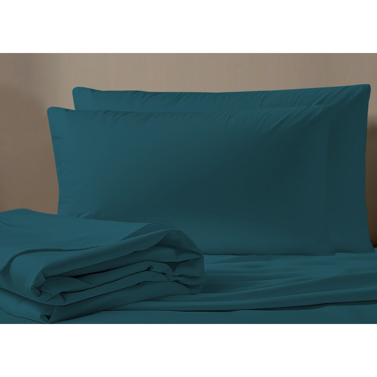 Completo Lenzuola No Stiro In Tinta Unita Con Angolo H.27 cm Colore Petrolio