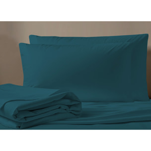 Completo Lenzuola No Stiro In Tinta Unita Con Angolo H.27 cm Colore Petrolio