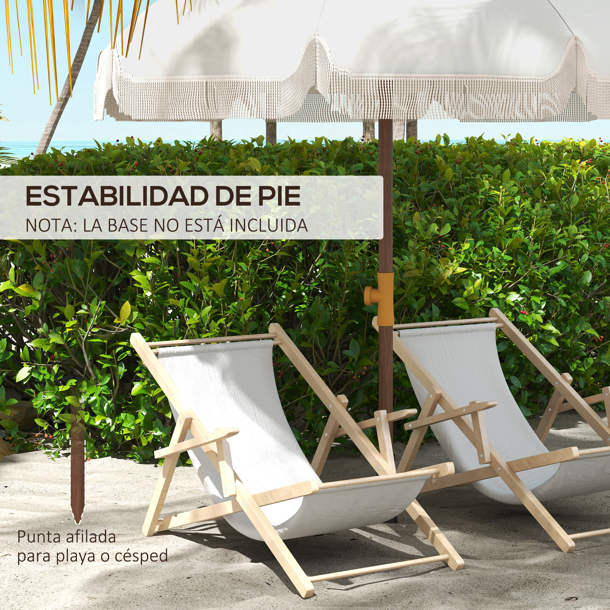 Outsunny Sombrilla de Playa Grande con Flecos Ø190 cm Sombrilla de Terraza Exterior con Protección UV40+ Antiviento Impermeable Mástil de Ø32 mm y Bolsa de Transporte Gris Claro
