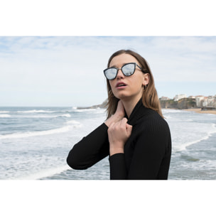 Gafas de sol PALO ALTO SEATTLE - De metal negro brillante y plateado brillante / Plana de pc con espejo plateado real