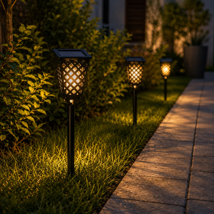 OMEGA Lampada Solare LED Flame 64cm Effetto Fiamma IP44