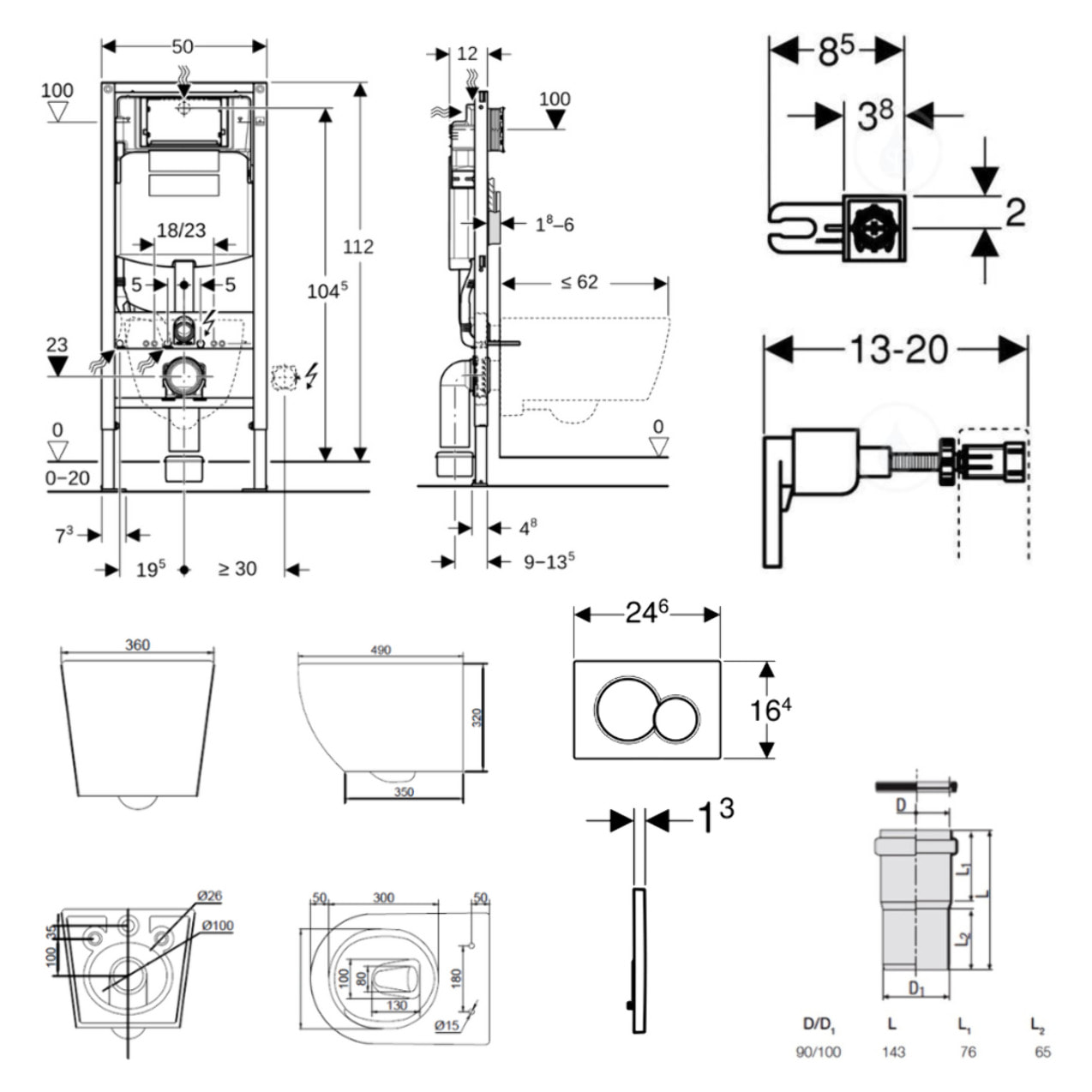 Duofix pack WC bâti-support + WC suspendu sans bride Ceramia PixL avec abattant SoftClose + plaque (GECEPXWT05-FR)