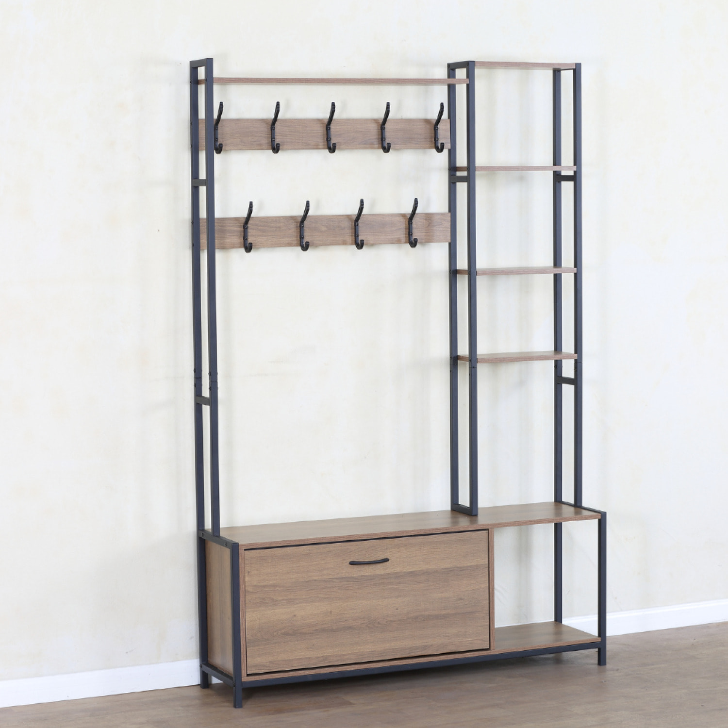 ASHANTI Meuble d'entrée 182x120cm noyer et noir