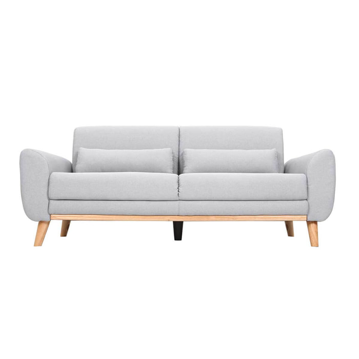 Canapé scandinave 3 places en tissu gris clair et bois clair EKTOR