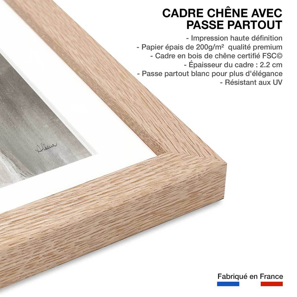 Affiche Cheval blanc aquarelle Affiche + cadre en bois - Chêne