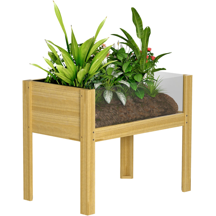 Huerto Urbano de Madera Mesa de Cultivo con Paneles Acrílicos Jardinera Elevada para Cultivo Flores Vegetales en Jardín Terraza 75x46x60,5 cm Natural