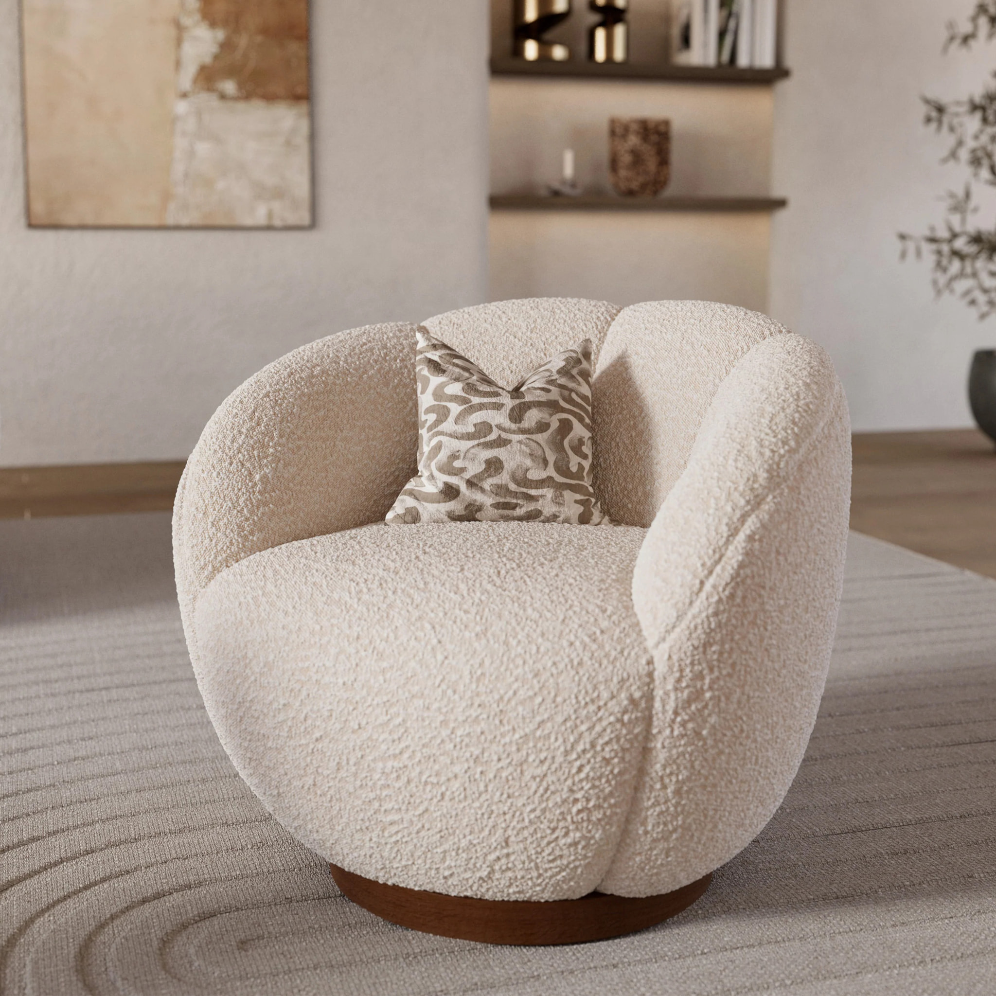 Fauteuil pivotant en tissu bouclé blanc - Ysé