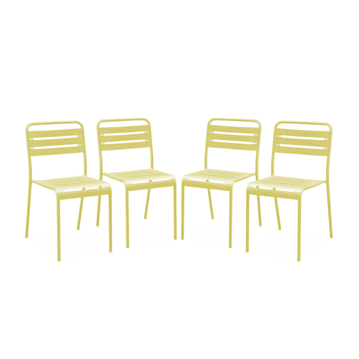 Lot de 4 chaises de jardin acier. 4 places. jaune. Amelia. L44 x P52 x H79cm