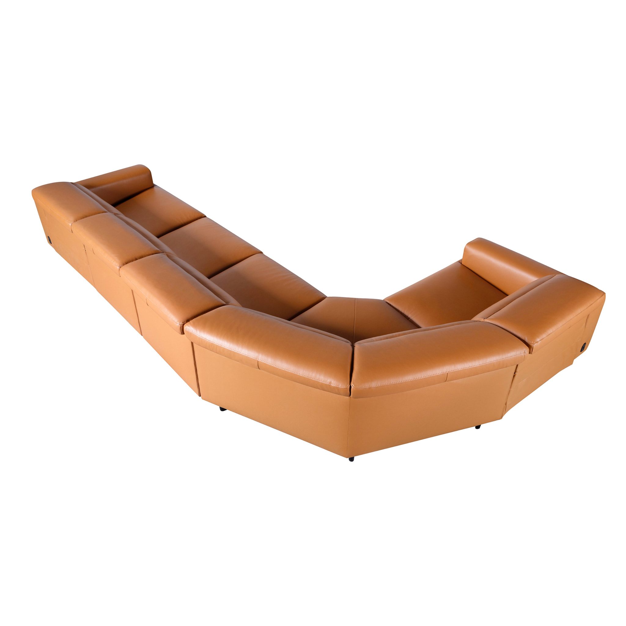 Sofá rinconera relax izquierda de 5 plazas tapizado en piel de origen vacuno en marrón con reposacabezas para garantizar una mayor comodidad patas de acero inoxidable en epoxi negro 310x310x97cm
