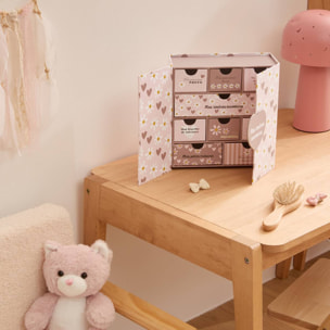 Coffret de naissance souvenirs cœurs 9 tiroirs rose