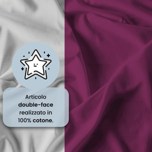 COMPLETO LETTO NATURAL COLOR, 100% Cotone, Made in Italy - FUCSIA/GRIGIO CHIARO