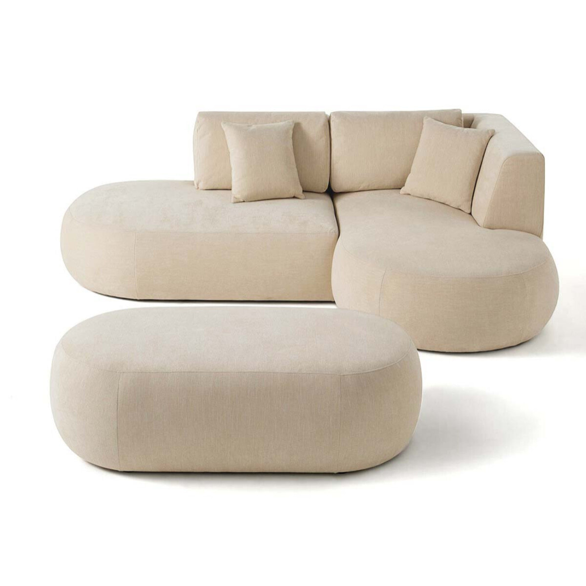 Santorini - canapé modulable d'angle droit + pouf - 4 places - en tissu texturé - Beige