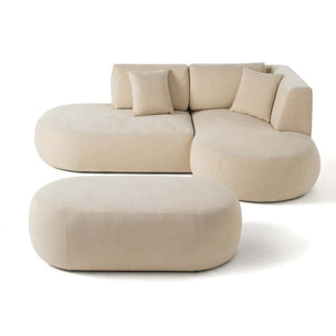 Santorini - canapé modulable d'angle droit + pouf - 4 places - en tissu texturé - Beige