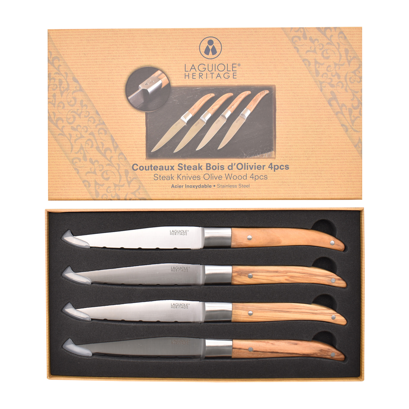 Set de 4 couteaux à steak en bois d'olivier