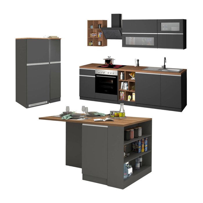 Cucina completa Danderso, Set da cucina modulabile, Cucina componibile con più elementi, 100% Made in Italy, Antracite e Rovere